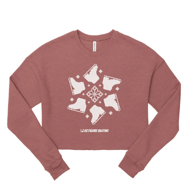 Snowflake Skate, Women's Cropped Fleece Crew