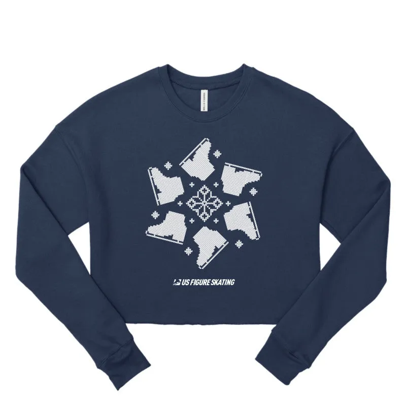 Snowflake Skate, Women's Cropped Fleece Crew