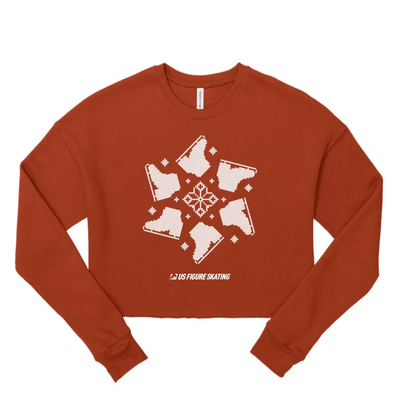 Snowflake Skate, Women's Cropped Fleece Crew