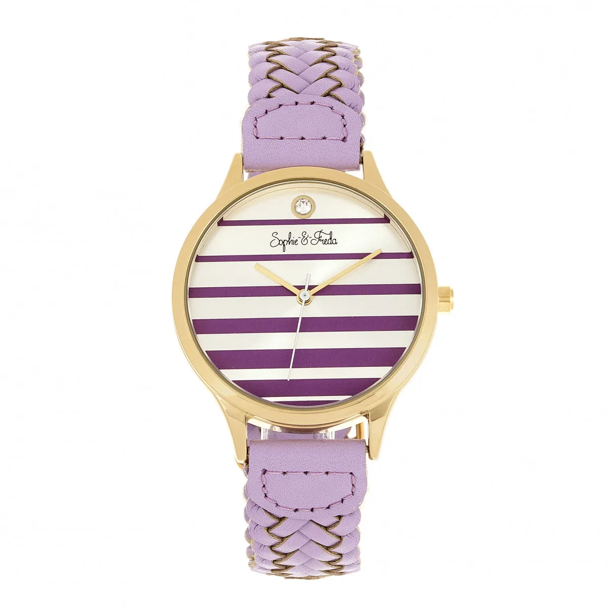 Sophie & Freda Tucson Leather-Band Watch w/Swarovski Crystals - Gold/Lavender