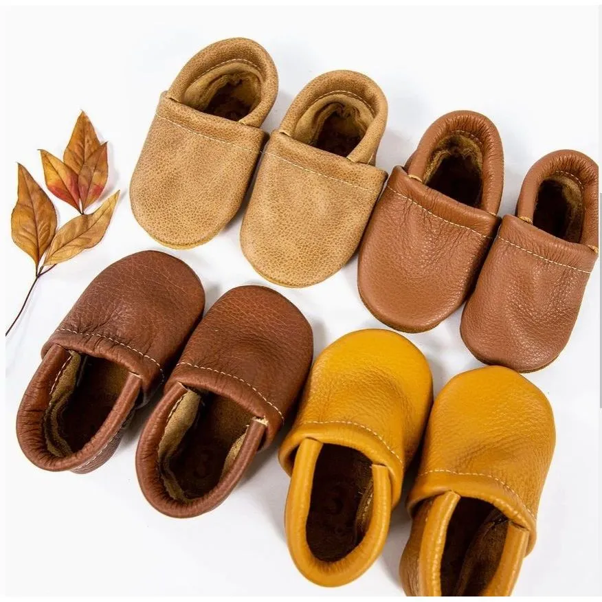 Starry Knight Warm Neutrals Loafer Leather Baby Booties - Sahara