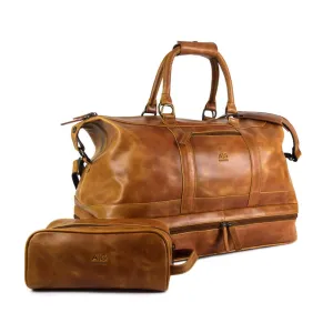 Weekender Bag with shoe compartment in Cognac color Leather - Professional Players Favorite