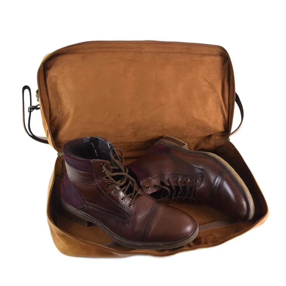 Weekender Bag with shoe compartment in Cognac color Leather - Professional Players Favorite